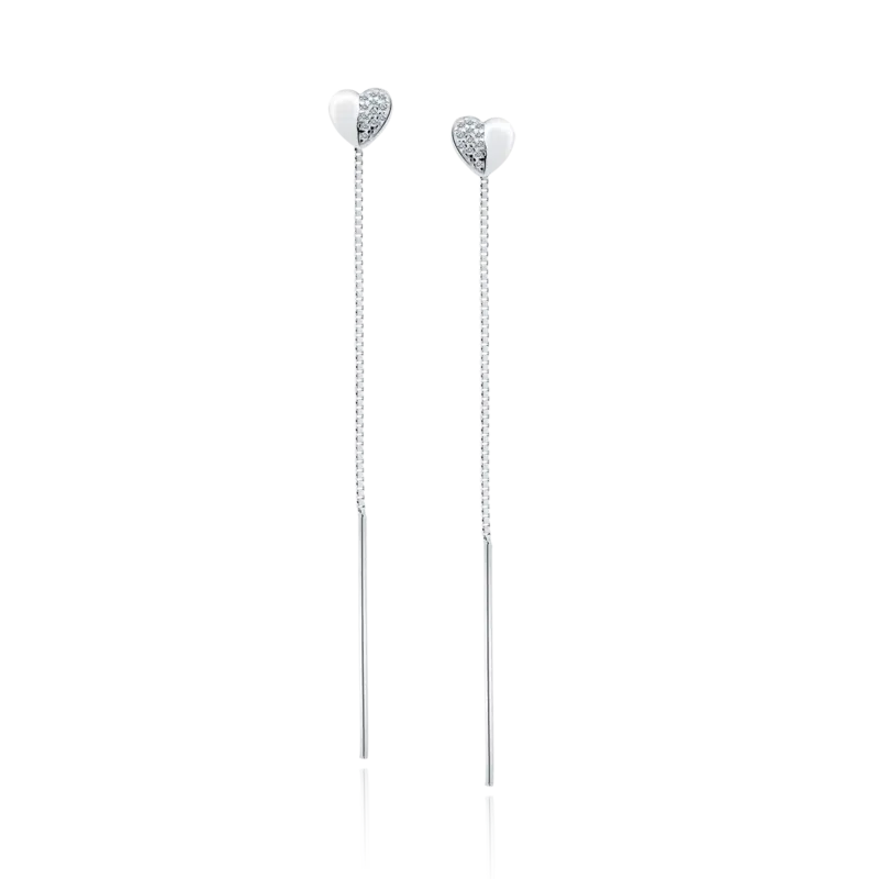 Stříbrné náušnice srdce s bílými zirokny